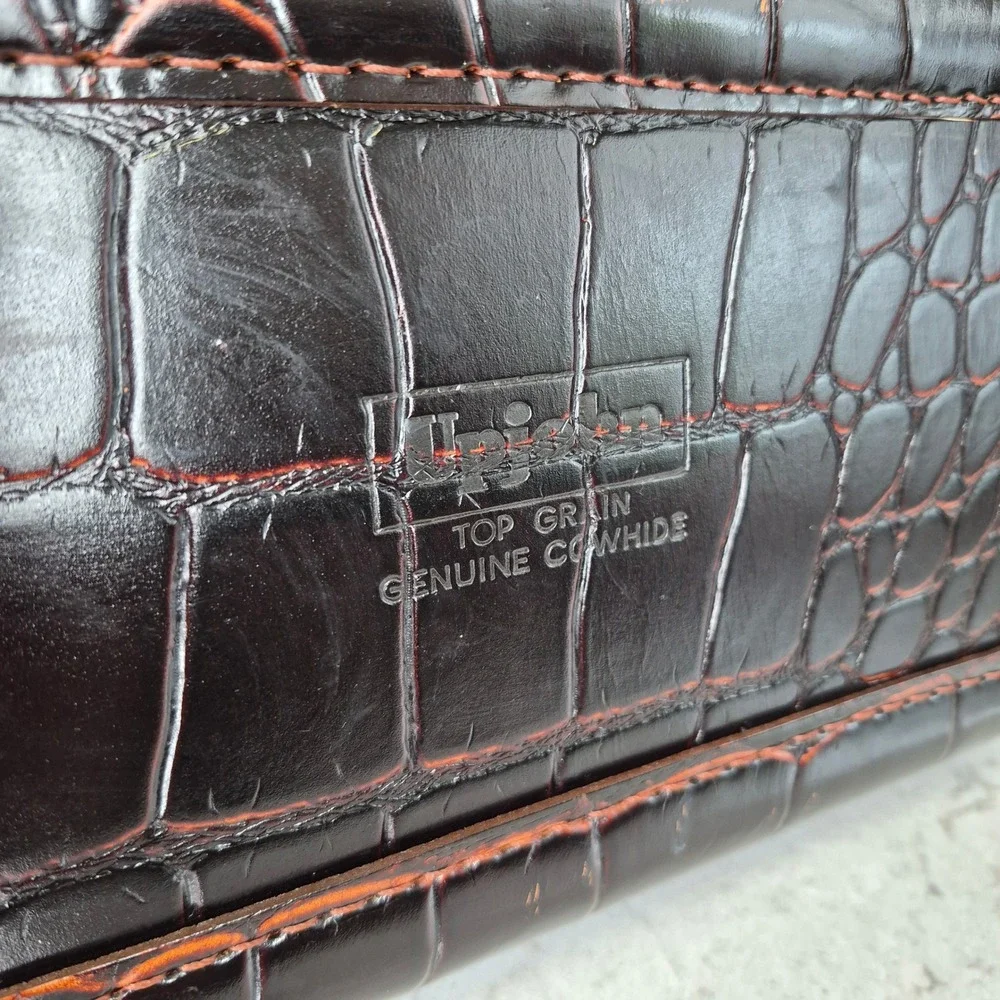 Upjohn Doctor Bag Vintage Faux Croc Embossed Leather Brown Unisex